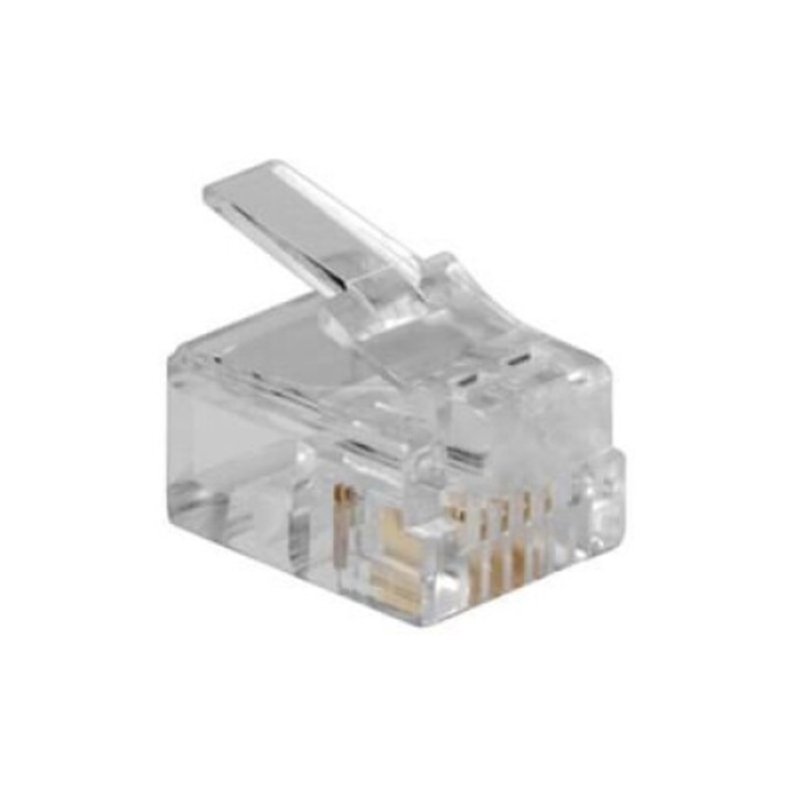 Conector modular RJ11 (4P/4C) pentru cablu plat, ACT, transparent
