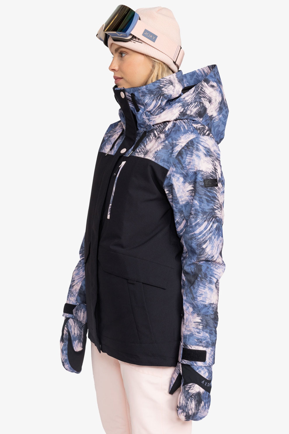 ROXY, Geaca cu gluga si buzunare, pentru schi, Negru, Alb optic