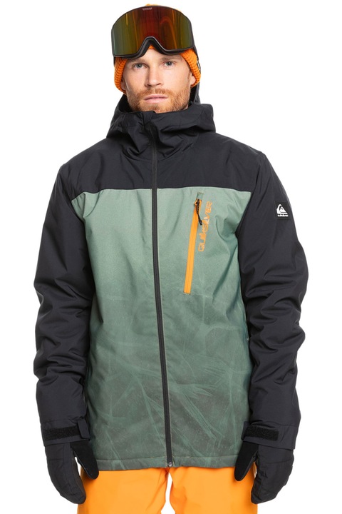 QUIKSILVER, Geaca impermeabila cu vatelina si gluga, pentru schi Morton, Negru/Verde aquamarin