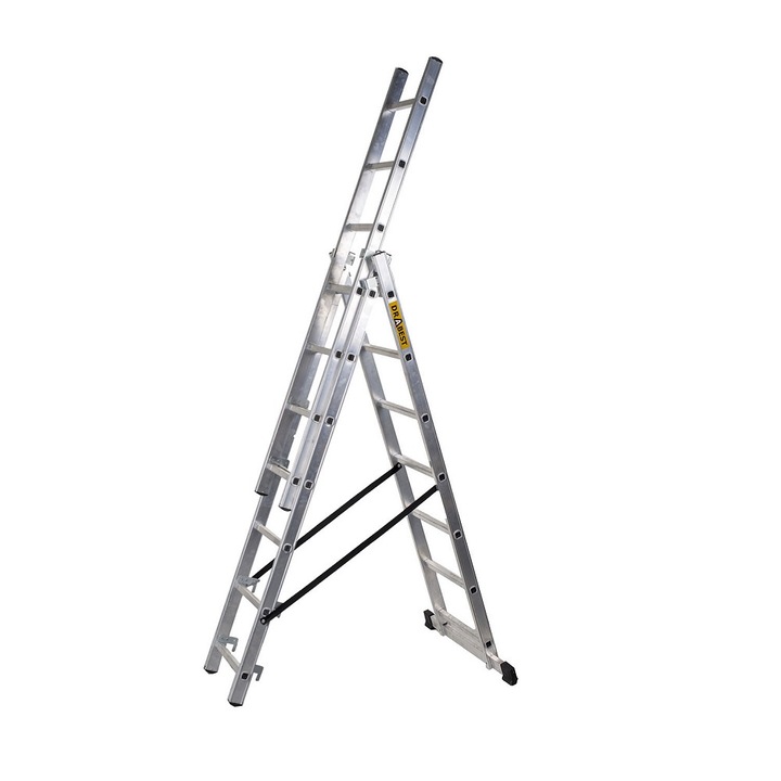 Алуминиева стълба 3 секции, 3x6 стъпала, сертифицирана TUV-EN131:2018