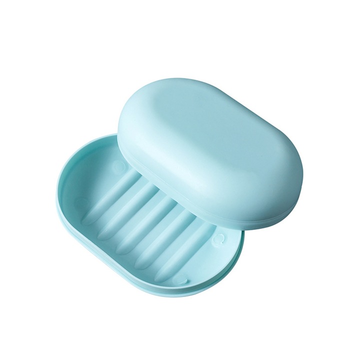 Преносима кутия за сапун, Sunmostar, светлосиня, с капак, компактна