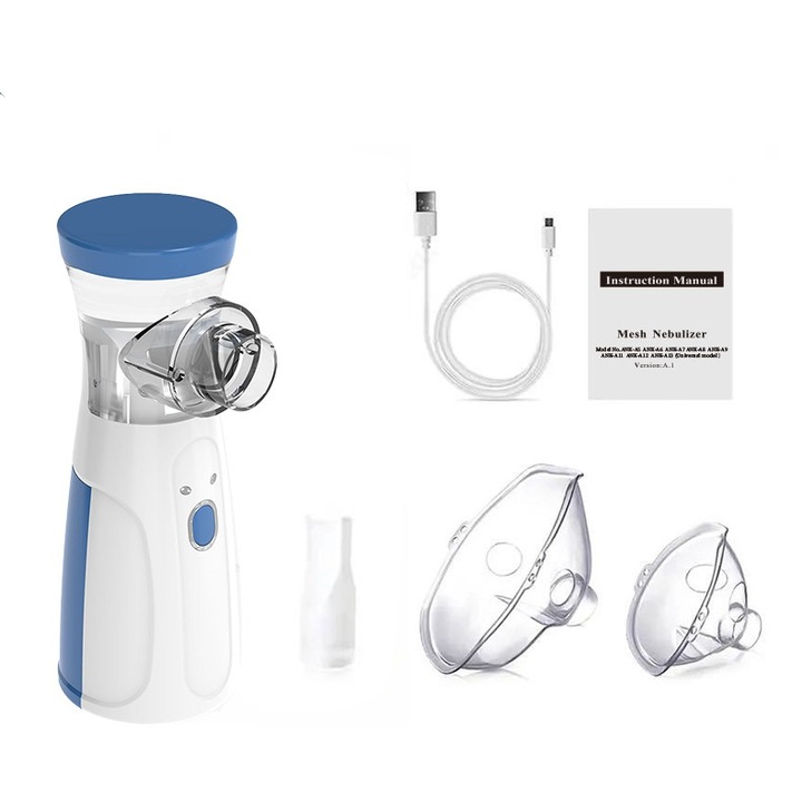 Nebulizator ultrasonic portabil, Fantasy, tehnologie silentioasa, Particule nebulizate 3.7 μm, pentru adulti si copii, alb/albastru