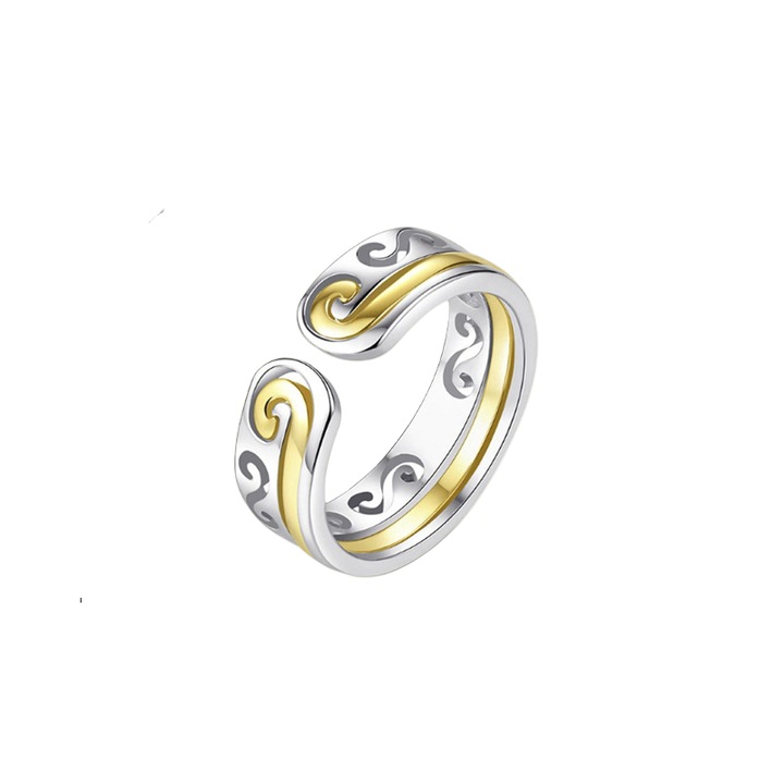 Gyűrű, Yin és Yang, rozsdamentes acél, arany és ezüst