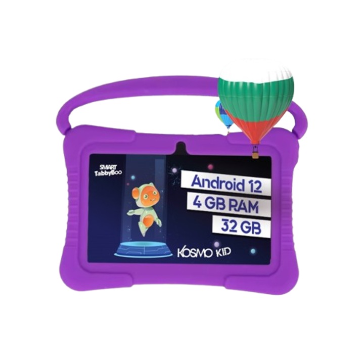 Детски таблет SMART TabbyBoo Kosmo KID 32GB, 4GB RAM, Android 12, Wi-Fi, 7" IPS екран, игри и образователни дейности за деца - Лилав