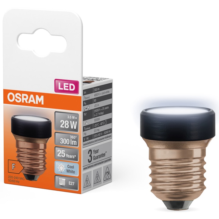 Крушка LED OSRAM, Декоративна, E27, 3.5W (28W), 300 лумена, Неутрална светлина (4000K), Енергиен клас F