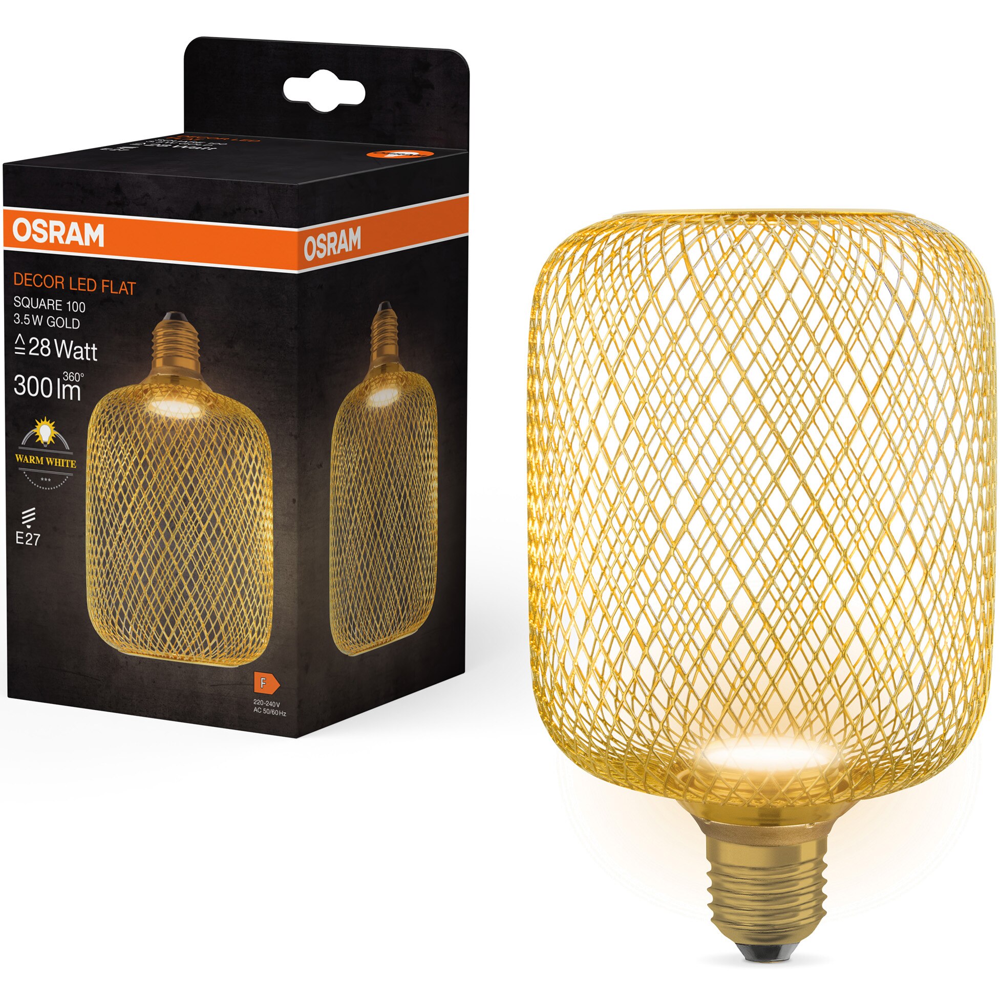 Bec LED decorativ OSRAM cu abajur auriu, E27, 3.5W (28W), 300 lm, lumina calda (2700K), clasa energetica F