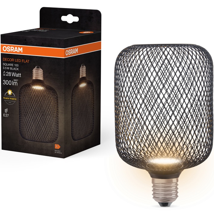 Декоративна LED крушка OSRAM с черен абажур, E27, 3.5W (28W), 300 lm, Топла светлина (2700K), Енергиен клас F