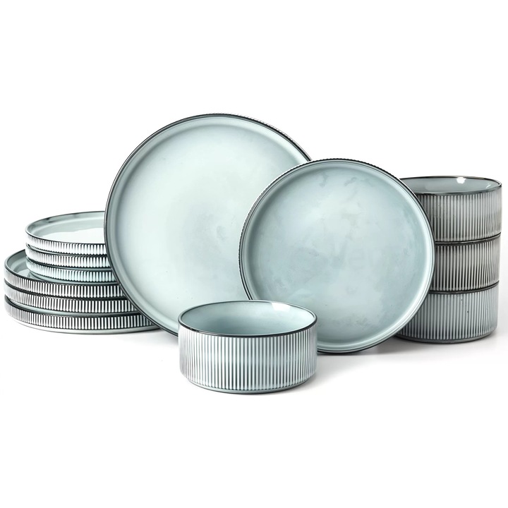 Сервиз за маса, Callena Smokey Blue, 12 части, Синьо зелено глазирана керамика