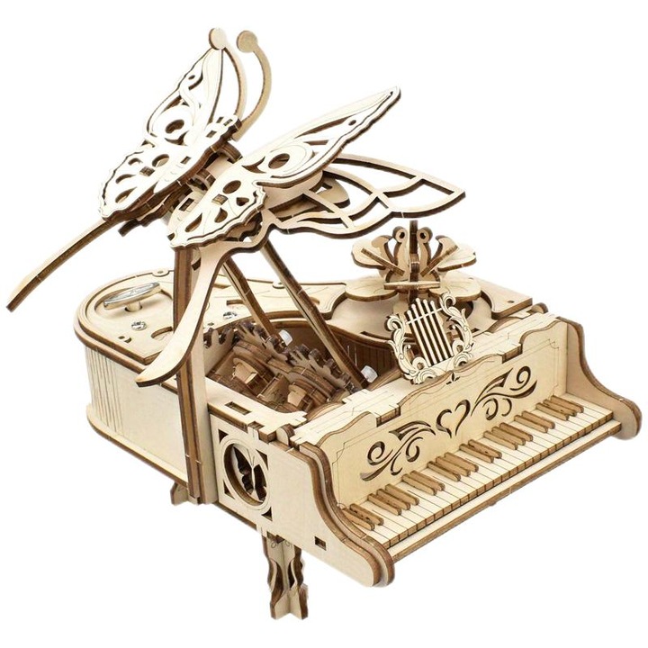 Комплект 3D пъзел Piano TECHWONDERZ, ръчно сглобяване, дизайн на пеперуда, дърво