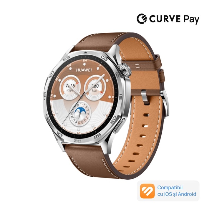 Smartwatch Huawei Watch GT 5, 46MM, Tarnish Stainless Steel Case, Brown Composite Leather Strap