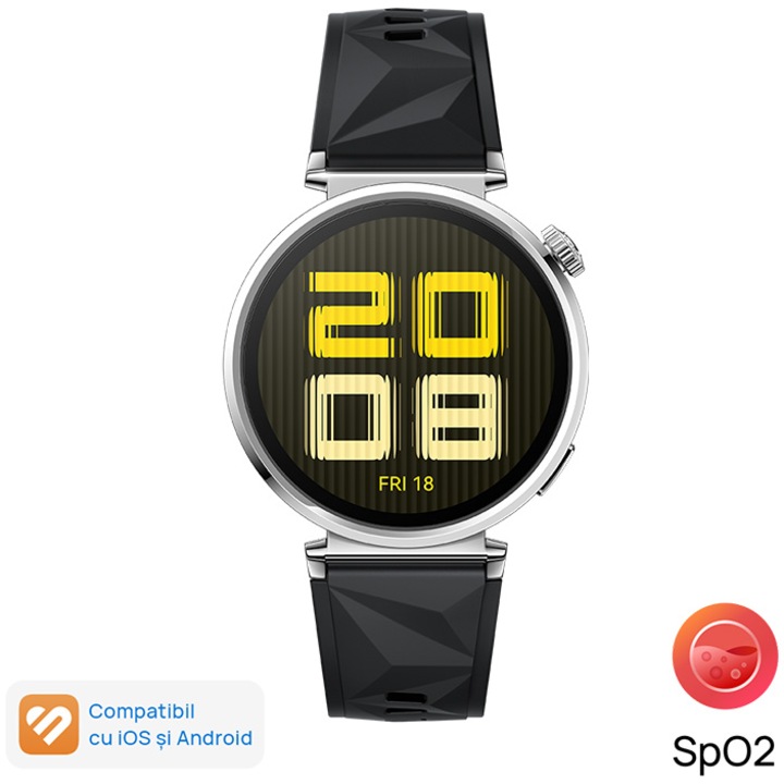 Смарт часовник Huawei Watch GT 5, 41mm, Tarnish Stainless Steel Case, Black Fluoroelastomer Strap