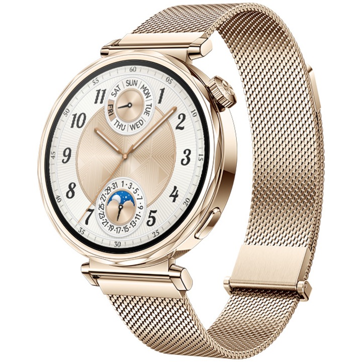 Huawei Watch GT 5 okosóra, 41mm, halvány arany rozsdamentes acél tok, arany színű milánói szíj
