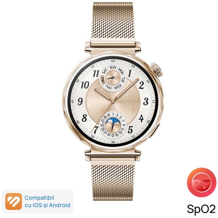 Смарт часовник Huawei Watch GT 5, 41mm, Pale Gold Stainless Steel Case, Gold Milanese Strap