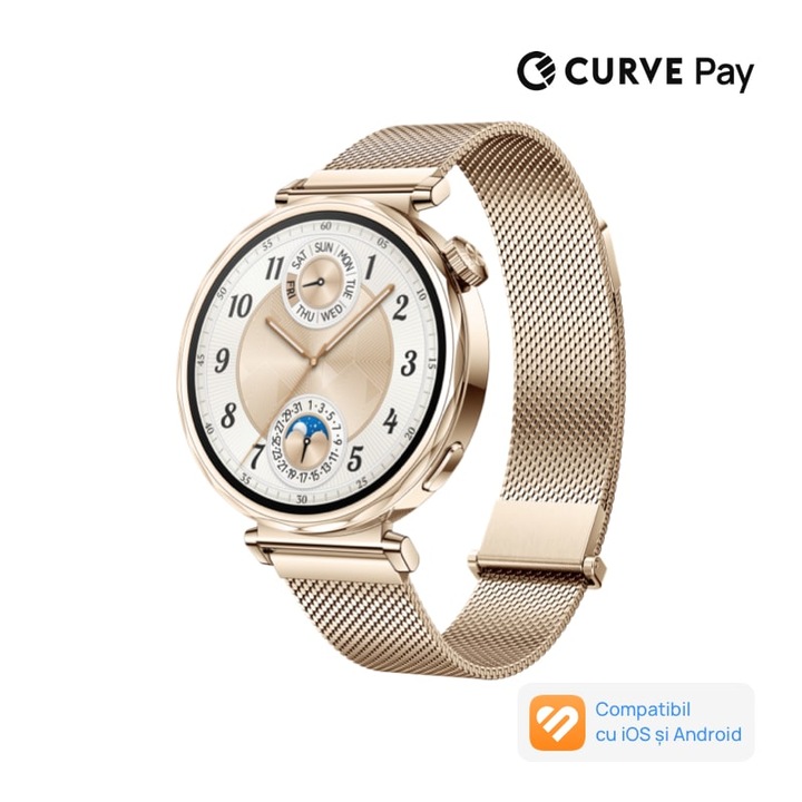 Smartwatch Huawei Watch GT 5, 41MM, Pale Gold Stainless Steel Case, Gold Milanese Strap