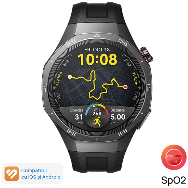 Смарт часовник Huawei Watch GT 5 Pro, 46mm, Tarnish Titanium Case, Black Fluoroelastomer Strap
