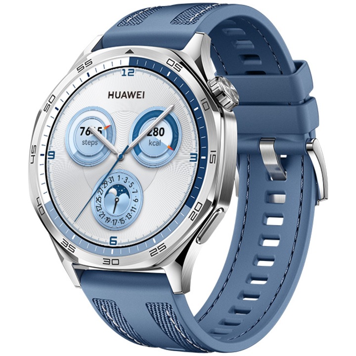 Huawei Watch GT 5 okosóra, 46mm, rozsdamentes acél tok, kék szőtt szíj