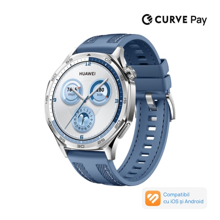Smartwatch Huawei Watch GT 5, 46MM, Tarnish Stainless Steel Case, Blue Woven Strap