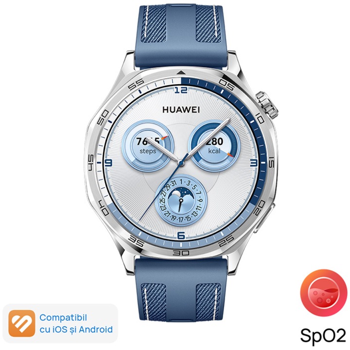 Смарт часовник Huawei Watch GT 5, 46mm, Tarnish Stainless Steel Case, Blue Woven Strap
