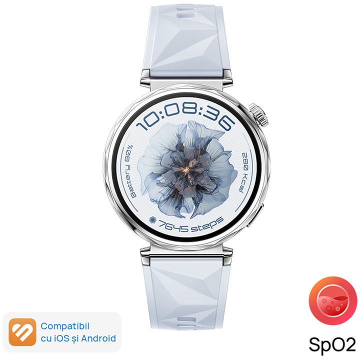 Смарт часовник Huawei Watch GT 5, 41mm, Tarnish Stainless Steel Case, Blue Fluoroelastomer Strap