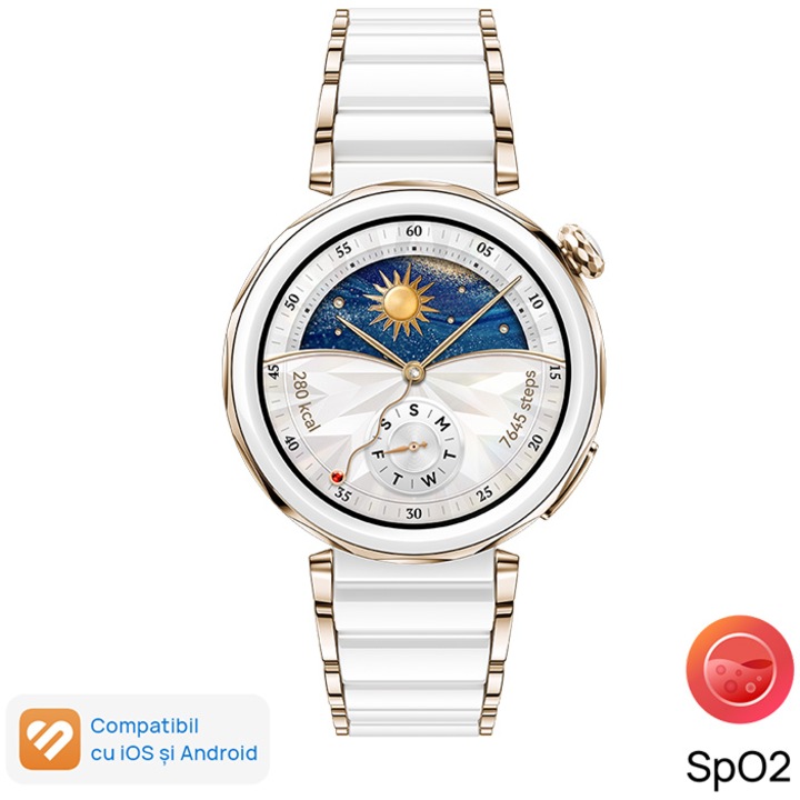 Смарт часовник Huawei Watch GT 5 Pro, 42mm, Златист, Бял