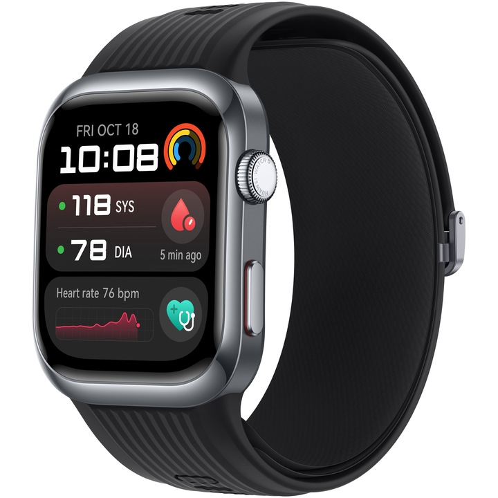 Smartwatch Huawei Watch D2, Black aluminum alloy Case, Black Fluoroelastomer Strap
