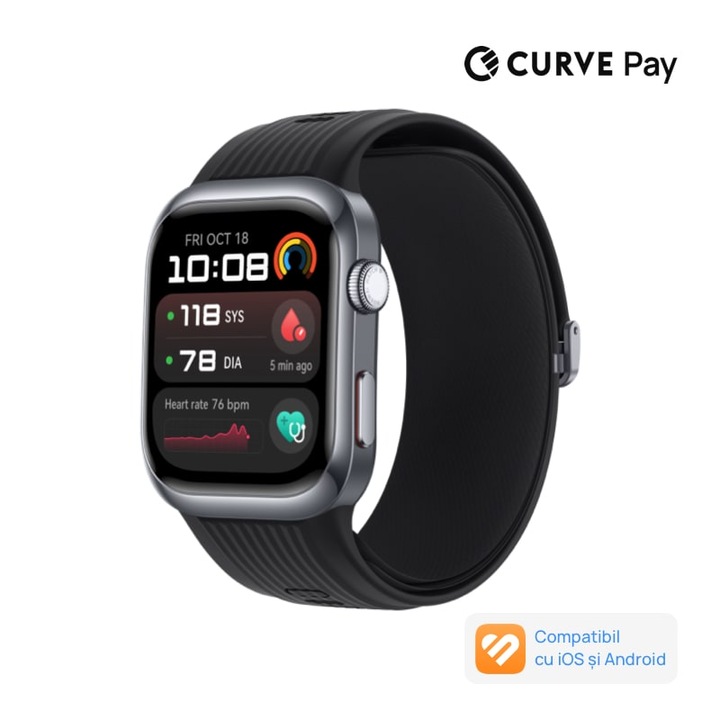 Huawei Watch D2 okosóra, fekete alumíniumötvözet tok, fekete fluoroelasztomer szíj