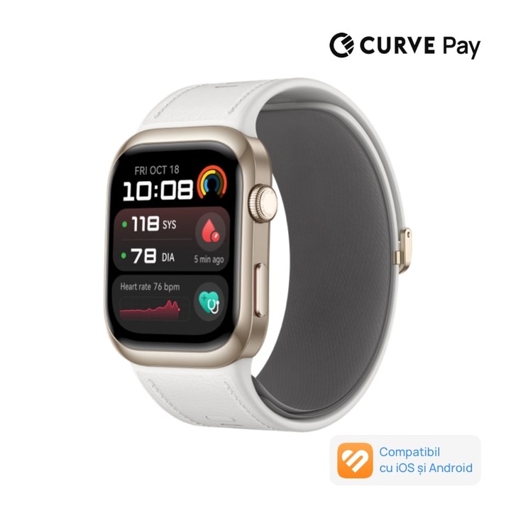 Huawei Watch D2 okosóra, arany alumíniumötvözet tok, fehér kompozit bőrszíj
