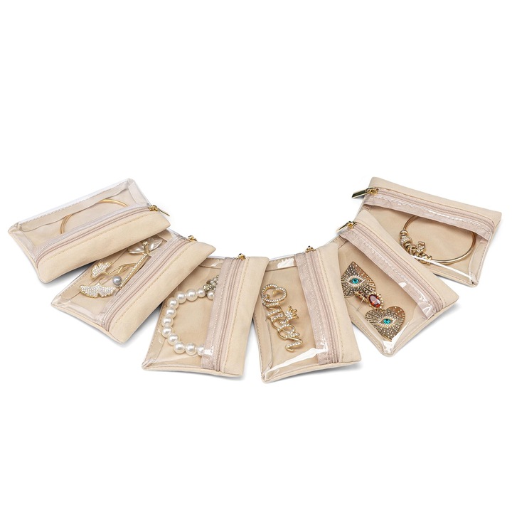 6 db ékszertáska készlet, átlátszó cipzárral, antioxidáns, hordozható