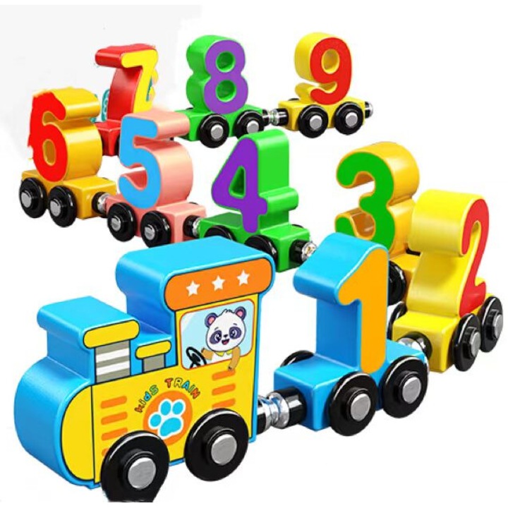 Tren magnetic digital educativ, jucarie interactiva pentru copii, set puzzle, dezvoltare cognitiva, multicolor