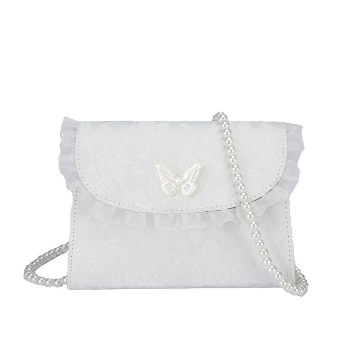 Jormftte női válltáska, gyöngyláncos modell, fehér, 19,5x21,5x16cm