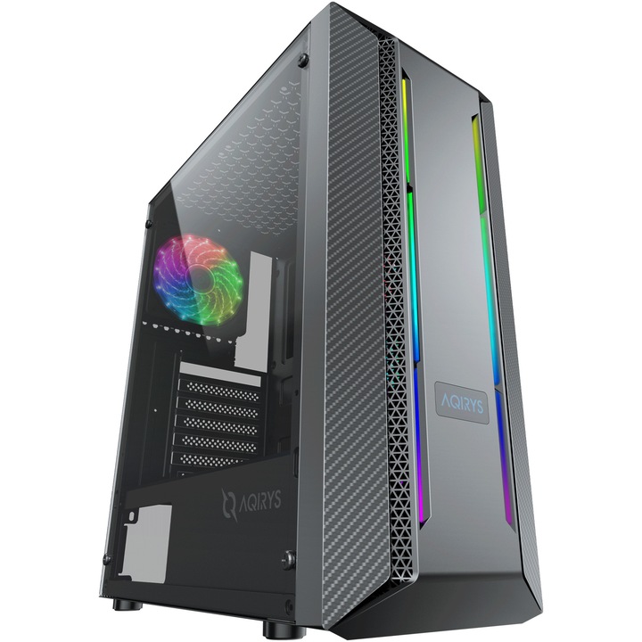 Компютърна кутия AQIRYS Mizar ARGB, Mid-Tower, Без захранващ блок, ATX, Black