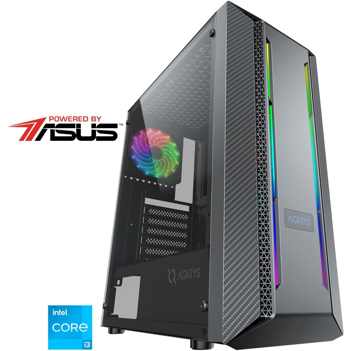 Sistem Desktop PC Gaming Serioux Powered by ASUS cu procesor Intel® Core™ i3-13100F pana la 4.50GHz, 16GB DDR4, 512GB SSD, ASUS Dual GeForce RTX™ 3050 OC 6GB GDDR6, No OS, Negru
