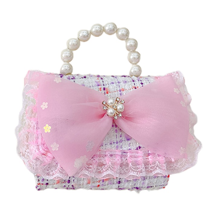 Jormftte gyerek táska, mini modell, aranyos dizájn, rózsaszín, gyöngy fogantyúkkal