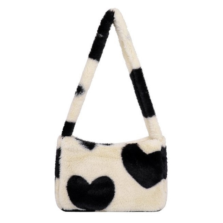 Jormftte válltáska, Bagett modell, többszínű, 28x18x6cm, plüss anyagból