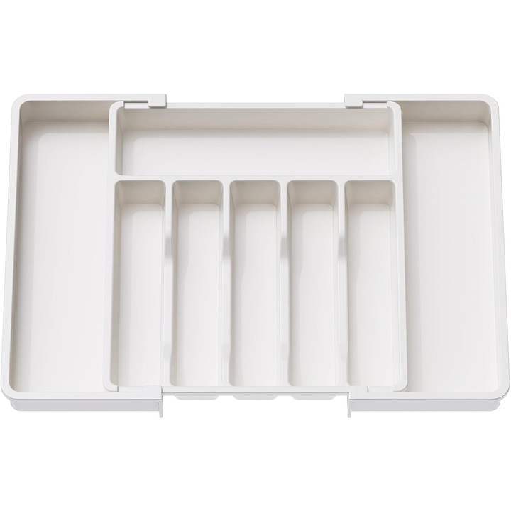 Organizator tacamuri extensibil, alb, 33-57x38x5cm, 8 compartimente