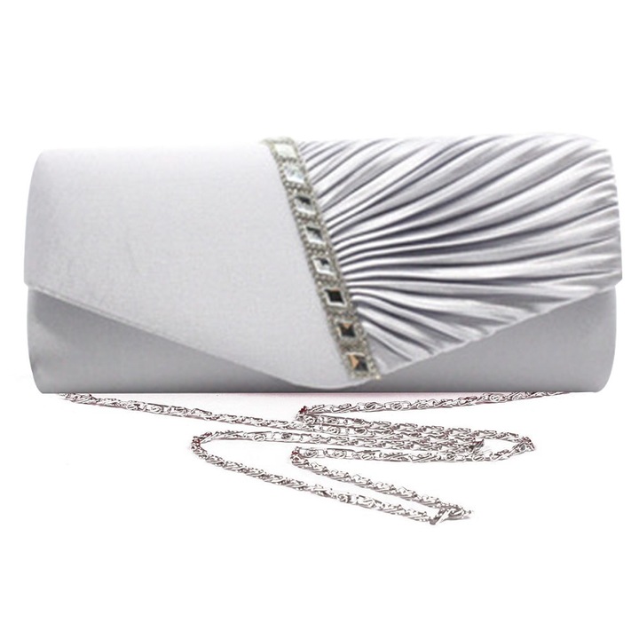 Női estélyi táska, Jormftte, rakott minta, fehér, 27x11x5cm, 1 darab