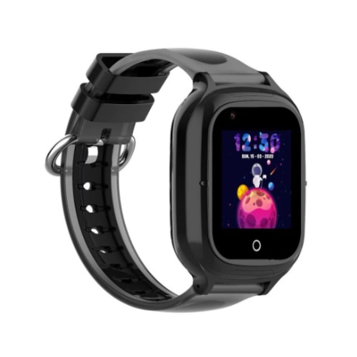 Wonlex KT23 Okosóra gyerekeknek, 1.4" színes IPS kijelző, 4G, Nano SIM foglalat, 0.3 mp kamera, mágneses töltés, GPS, IP54 vízállóság, fekete