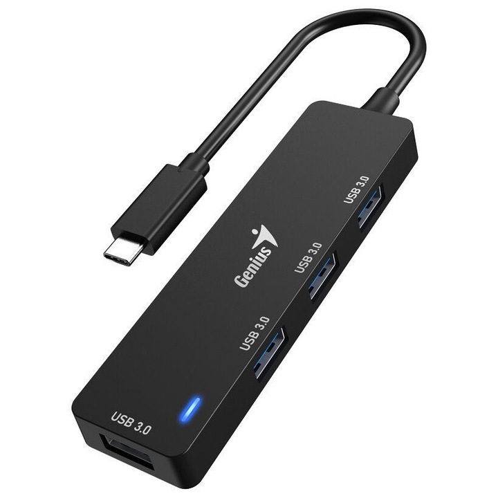 Genius UH-400 4-портов USB 3.0 ХЪБ Черен, 240346, USB Хъб