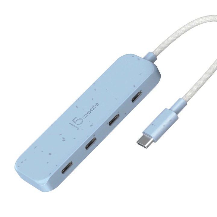 J5create Eco-Friendly USB-C към 4-Port Type-C Gen 2 Hub Fresh Cyan, 237402, USB Hub