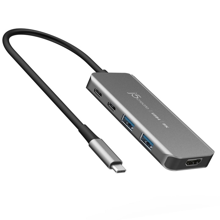 J5create USB4 8K60 тънък хъб Space Grey, 237382, USB хъб