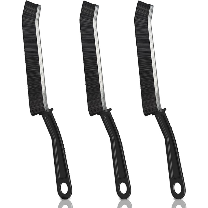 Set de perii de curatare pentru crapaturi, 3 bucati, maner lung, pentru baie, bucatarie, feronerie, negru