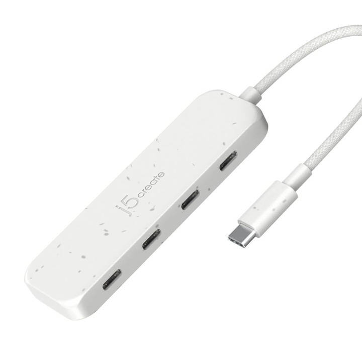 J5create екологичен USB-C към 4-портов Type-C Gen 2 хъб Nature White, 237401, USB хъб