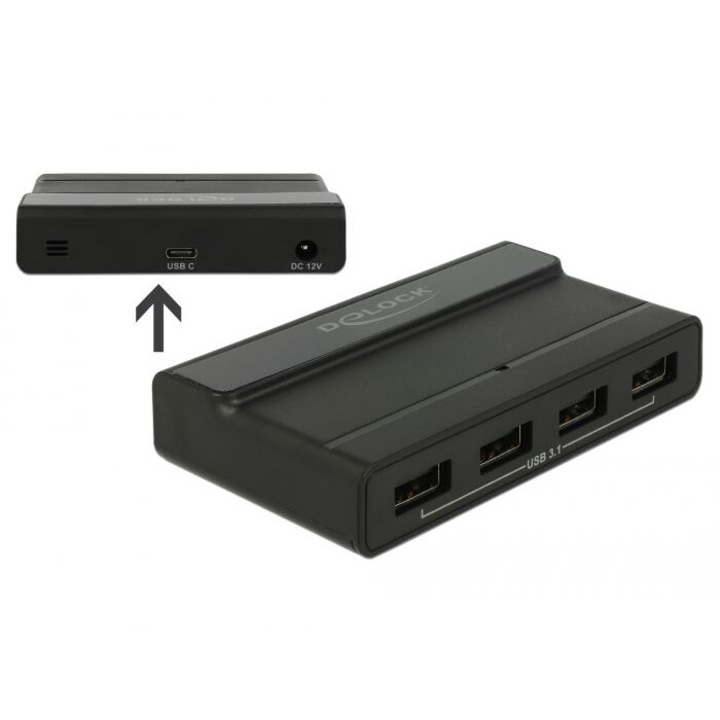 DeLock External USB 3.1 Hub 4 Port with 10 Gbps, 140242, USB Hub