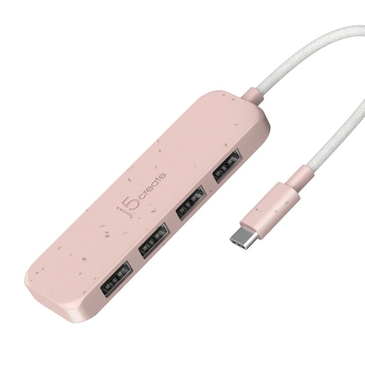 J5create Eco-Friendly USB-C към 4-Port Type-A Gen 2 Hub Misty Rose, 237384, USB Hub