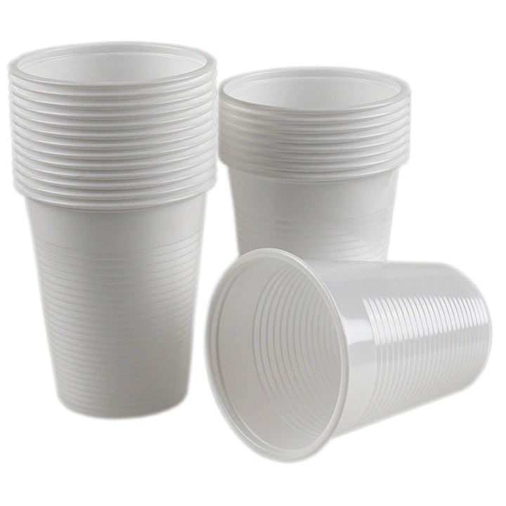 Set pahare albe de unica folosinta, capacitate 200 ml, 100 buc