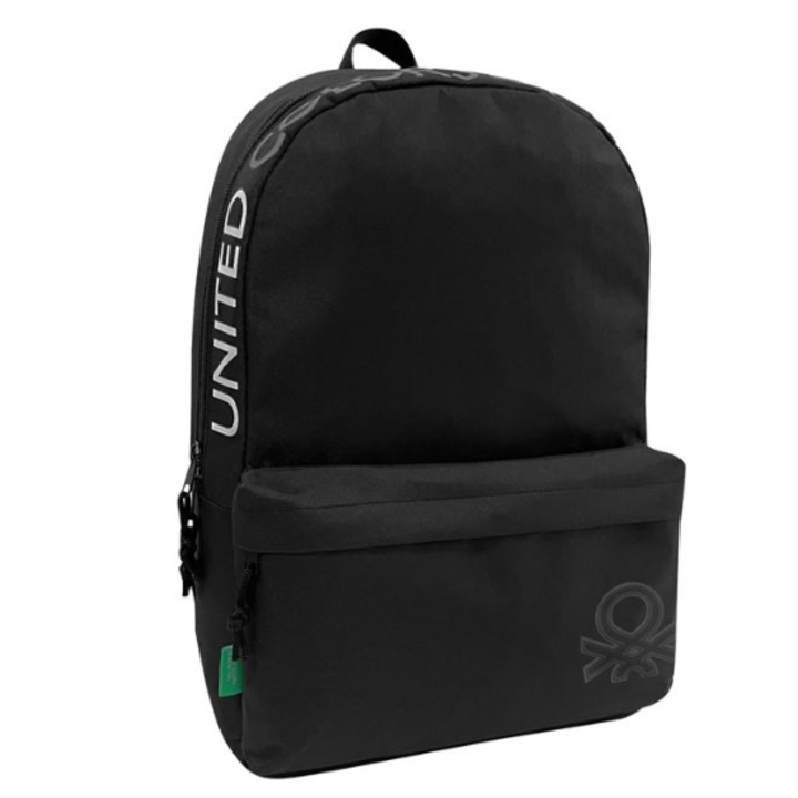 Rucsac Benetton, negru, 2 compartimente, spate anatomic, 30x14x44cm