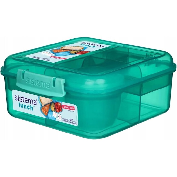Cutie alimentara Sistema Bento Cube, 1250 ml, 3 compartimente, verde