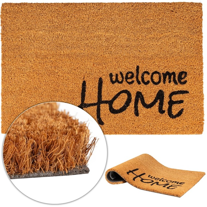 Изтривалка Deco4Home "Welcome Home" Cocos, абсорбираща мръсотия, неплъзгаща се, 40x60 см, кафяво/черно