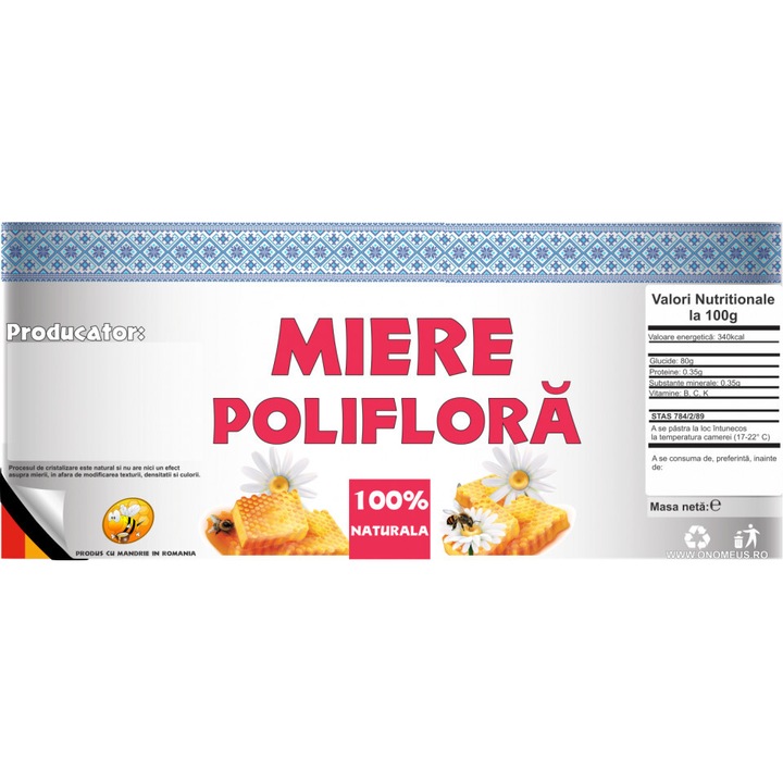 Традиционен етикет за буркан с мед Poliflora 120мм х 52мм