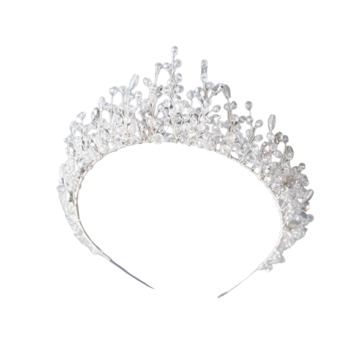 Coronita mireasa cu cristale si pietricele, baza placata cu argint - Geanina